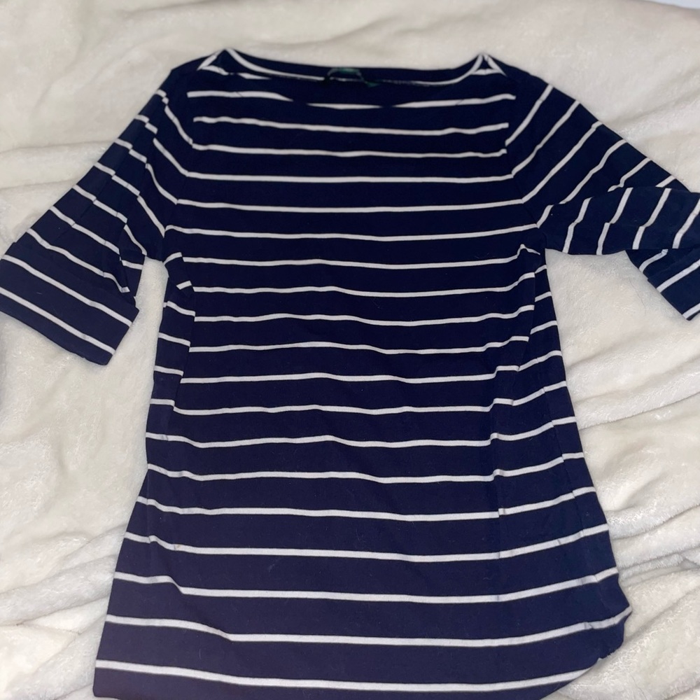 Ralph Lauren Boatneck Sweater in Striped Navy & White; size: S